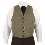  Victorian,Old West,Edwardian Mens Vests Brown Cotton Blend Plaid Dress Vests |Antique, Vintage, Old Fashioned, Wedding, Theatrical, Reenacting Costume |