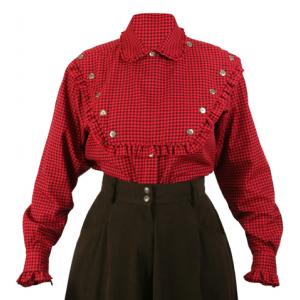  Old West Ladies Blouses Red Cotton Check Work Blouses,Colorful Blouses |Antique, Vintage, Old Fashioned, Wedding, Theatrical, Reenacting Costume |