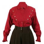  Old West Ladies Blouses Red Cotton Check Work Blouses,Colorful Blouses |Antique, Vintage, Old Fashioned, Wedding, Theatrical, Reenacting Costume |