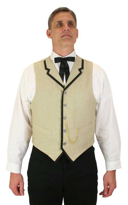 Vintage Mens Tan Cotton Blend Solid Notch Collar Dress Vest | Romantic | Old Fashioned | Traditional | Classic || Larrabee Vest - Tan