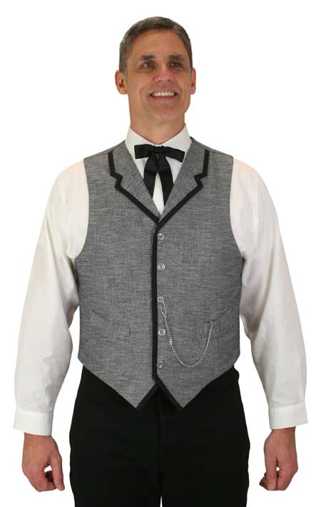 Wedding Mens Gray Cotton Blend Solid Notch Collar Dress Vest | Formal | Bridal | Prom | Tuxedo || Larrabee Vest - Gray