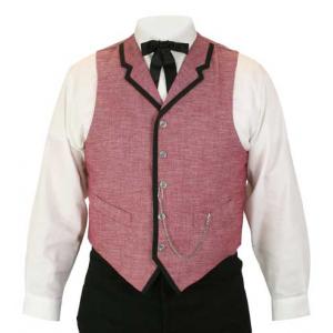  Victorian,Old West,Edwardian Mens Vests Red Cotton Blend Solid Dress Vests |Antique, Vintage, Old Fashioned, Wedding, Theatrical, Reenacting Costume |