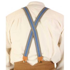  Victorian,Old West,Edwardian Suspenders Gray,Blue Cotton X-Back Braces |Antique, Vintage, Old Fashioned, Wedding, Theatrical, Reenacting Costume | Standard Suspenders