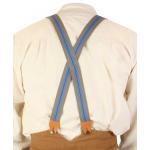  Victorian,Old West, Suspenders Gray,Blue Cotton X-Back Braces |Antique, Vintage, Old Fashioned, Wedding, Theatrical, Reenacting Costume | Standard Suspenders