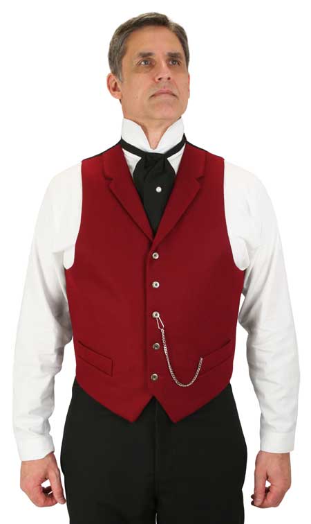 Victorian Mens Burgundy Wool Blend Solid Notch Collar Dress Vest | Dickens | Downton Abbey | Edwardian || Warwick Wool Vest - Burgundy
