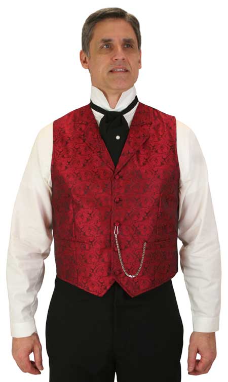 Vintage Mens Red Paisley Notch Collar Dress Vest | Romantic | Old Fashioned | Traditional | Classic || Klondike Vest - Red