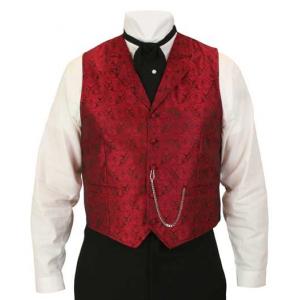  Victorian,Old West Mens Vests Red Satin,Microfiber,Synthetic Paisley Dress Vests |Antique, Vintage, Old Fashioned, Wedding, Theatrical, Reenacting Costume |