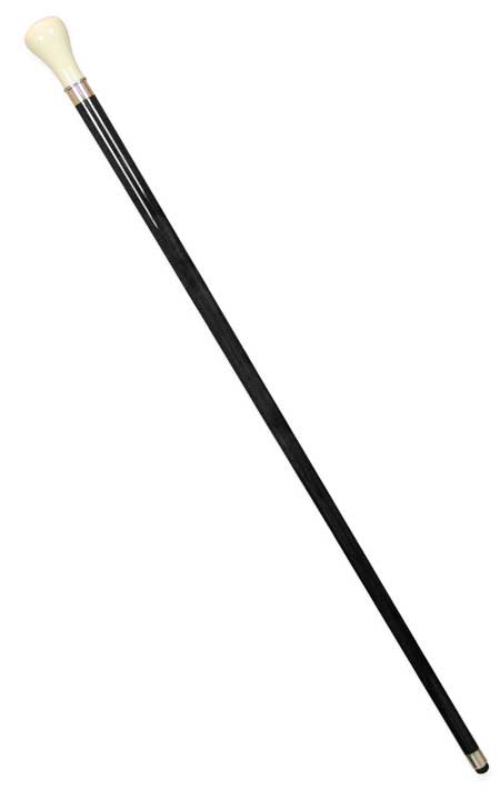Faux Ivory Black Walking Stick - Silver Tone