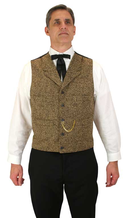 Vintage Mens Brown Wool,Tweed Herringbone Notch Collar Dress Vest | Romantic | Old Fashioned | Traditional | Classic || Welford Vest - Brown Herringbone
