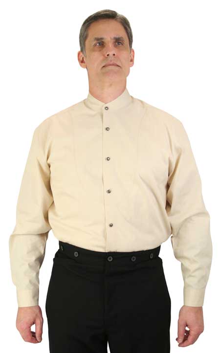 Steampunk Mens Ivory Cotton Solid Band Collar Dress Shirt | Gothic | Pirate | LARP | Cosplay | Retro | Vampire || O.C. Smith Shirt - Ivory