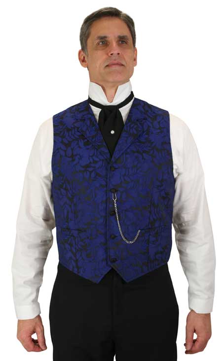 Victorian Mens Blue Floral Notch Collar Dress Vest | Dickens | Downton Abbey | Edwardian || Joplin Vest - Royal Blue
