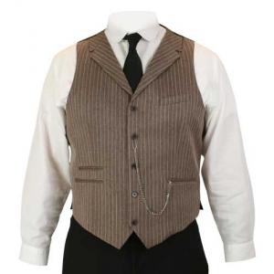  Victorian,Old West,Edwardian Mens Vests Brown Microfiber,Synthetic Stripe Dress Vests |Antique, Vintage, Old Fashioned, Wedding, Theatrical, Reenacting Costume |