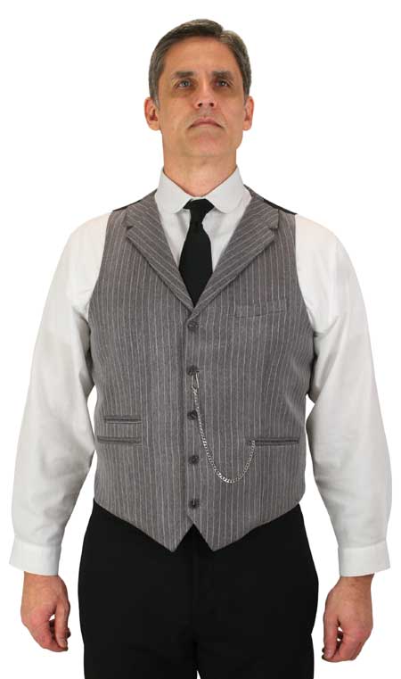 1800s Mens Gray Stripe Notch Collar Dress Vest | 19th Century | Historical | Period Clothing | Theatrical || Rourke Vest - Heather Gray