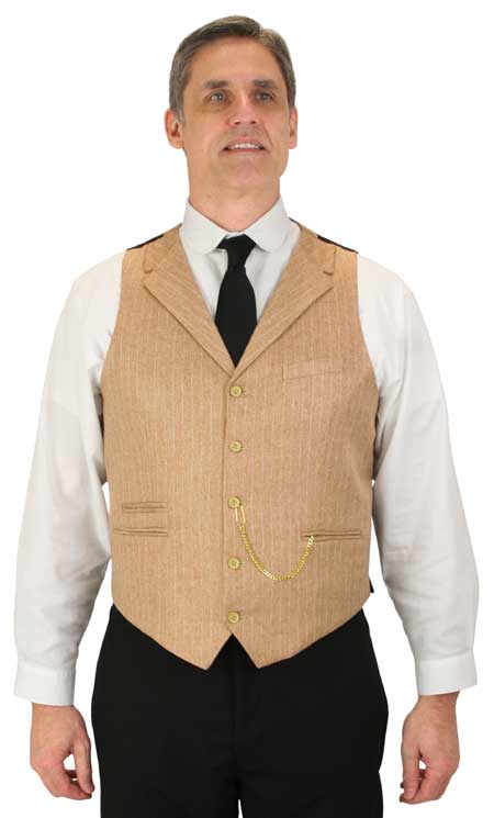 Vintage Mens Yellow,Tan Stripe,Herringbone Notch Collar Dress Vest | Romantic | Old Fashioned | Traditional | Classic || Sheehan Vest - Wheat Pinstripe