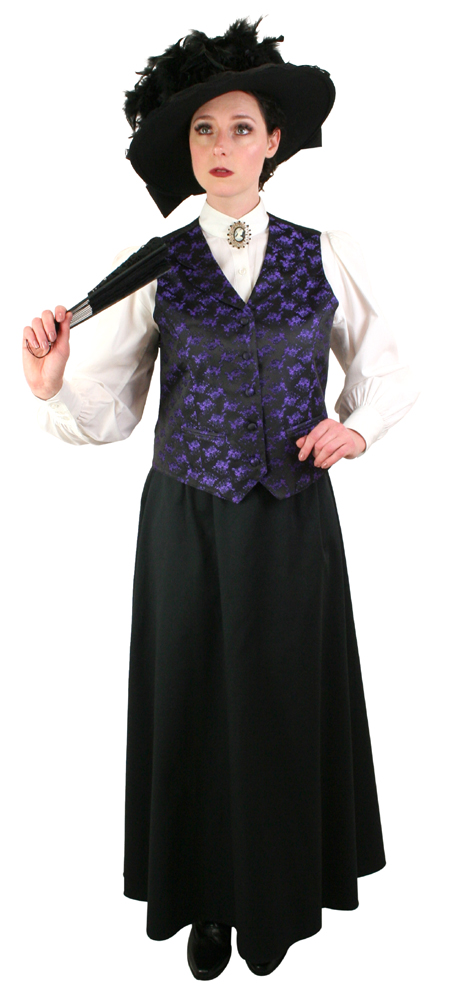 Victorian Ladies Purple Floral Notch Collar Dress Vest | Dickens | Downton Abbey | Edwardian || Nadine Vest - Purple Floral