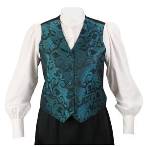  Victorian,Old West,Edwardian Ladies Vests Green,Blue Satin,Microfiber,Synthetic Paisley Dress Vests |Antique, Vintage, Old Fashioned, Wedding, Theatrical, Reenacting Costume |