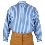  Victorian,Old West, Mens Shirts Blue Cotton Stripe Work Shirts |Antique, Vintage, Old Fashioned, Wedding, Theatrical, Reenacting Costume |
