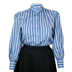  Victorian,Old West,Edwardian Ladies Blouses Blue Cotton Stripe Traditional Fit Blouses,Colorful Blouses |Antique, Vintage, Old Fashioned, Wedding, Theatrical, Reenacting Costume |