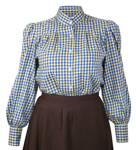 Victorian Ladies Blue Cotton Check Stand Collar Blouse | Dickens | Downton Abbey | Edwardian || Wichita Blouse - Blue and Yellow Check