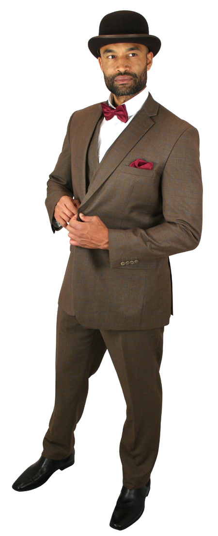 Wedding Mens Brown Plaid Suit | Formal | Bridal | Prom | Tuxedo || Woodsboro Suit - Taupe Plaid
