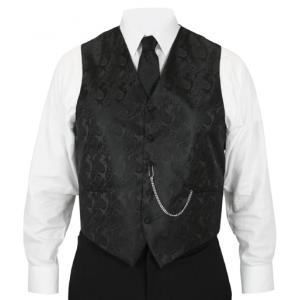  Victorian,Old West Mens Vests Black Satin,Microfiber,Synthetic Paisley Dress Vests,Tie Included |Antique, Vintage, Old Fashioned, Wedding, Theatrical, Reenacting Costume |