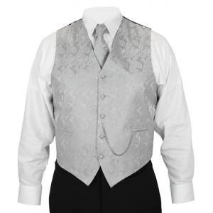  Victorian,Old West Mens Vests Silver,Gray Satin,Microfiber,Synthetic Paisley Dress Vests,Tie Included |Antique, Vintage, Old Fashioned, Wedding, Theatrical, Reenacting Costume |