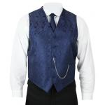  Victorian,Old West Mens Vests Blue Satin,Microfiber,Synthetic Paisley Dress Vests,Tie Included |Antique, Vintage, Old Fashioned, Wedding, Theatrical, Reenacting Costume |