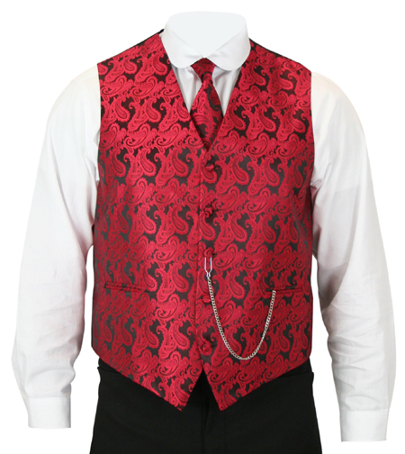 Fontaine Vest and Tie Set - Red/Black