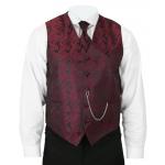  Victorian,Old West, Mens Vests Red Satin,Microfiber,Synthetic Paisley Dress Vests,Tie Included |Antique, Vintage, Old Fashioned, Wedding, Theatrical, Reenacting Costume |