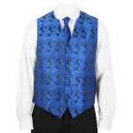  Victorian,Old West, Mens Vests Blue Satin,Microfiber,Synthetic Paisley Dress Vests,Tie Included |Antique, Vintage, Old Fashioned, Wedding, Theatrical, Reenacting Costume |
