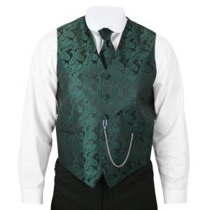  Victorian,Old West Mens Vests Green Satin,Microfiber,Synthetic Paisley Dress Vests,Tie Included |Antique, Vintage, Old Fashioned, Wedding, Theatrical, Reenacting Costume |