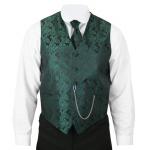  Victorian,Old West, Mens Vests Green Satin,Microfiber,Synthetic Paisley Dress Vests,Tie Included |Antique, Vintage, Old Fashioned, Wedding, Theatrical, Reenacting Costume |
