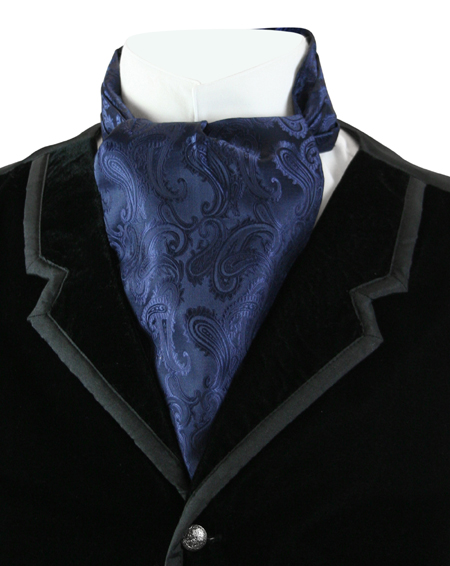 Vintage Mens Blue Paisley Ascot | Romantic | Old Fashioned | Traditional | Classic || Fontaine Ascot - Navy