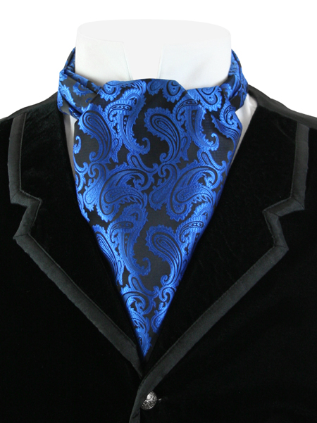 Victorian Mens Blue Paisley Ascot | Dickens | Downton Abbey | Edwardian || Fontaine Ascot - Royal