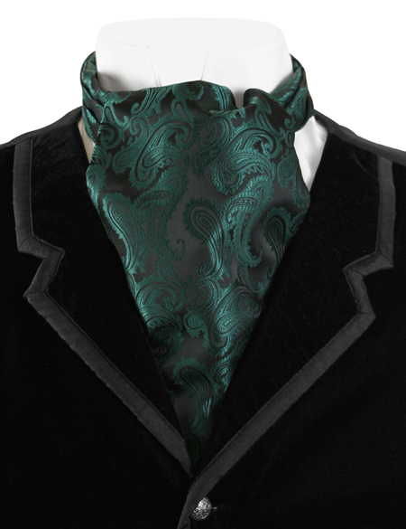 Steampunk Mens Green Paisley Ascot | Gothic | Pirate | LARP | Cosplay | Retro | Vampire || Fontaine Ascot - Forest Green