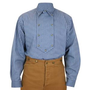  Old West Mens Shirts Blue Cotton Plaid Bib Shirts,Work Shirts |Antique, Vintage, Old Fashioned, Wedding, Theatrical, Reenacting Costume |