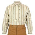  Old West, Mens Shirts Tan,Brown Cotton Stripe Bib Shirts,Work Shirts |Antique, Vintage, Old Fashioned, Wedding, Theatrical, Reenacting Costume |