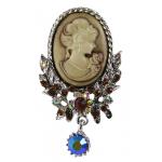 Cameo Brooch with Crystals - Silver