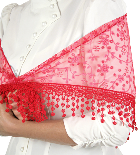 Delicate Floral Lace Shawl - Red
