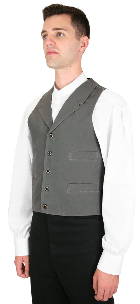 Vintage Mens Gray Cotton Solid Notch Collar Work Vest | Romantic | Old Fashioned | Traditional | Classic || Classic Canvas Work Vest - Gray
