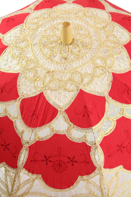 Embroidered Lace Parasol - Golden Red