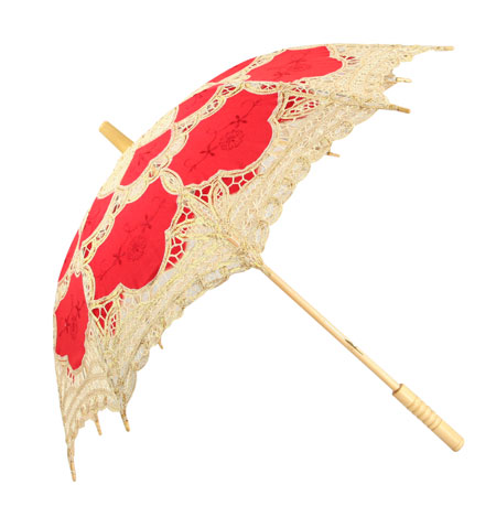 Embroidered Lace Parasol - Golden Red