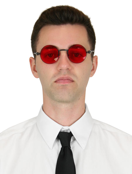 Ynkelig Credential Serrated Round Sunglasses - Black Frame / Red Lens