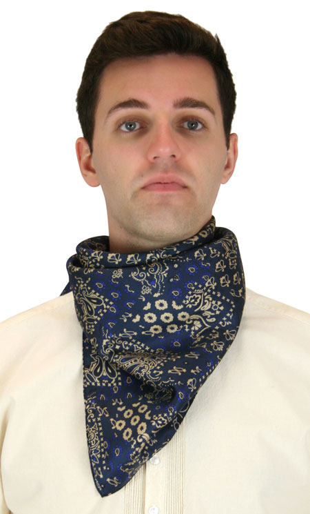 Victorian Mens Blue Silk Paisely Neckerchief | Dickens | Downton Abbey | Edwardian || Premium Silk Paisley Neckerchief - Navy