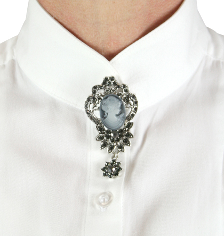 Wedding Ladies Silver Pin | Formal | Bridal | Prom | Tuxedo || Baroque Cameo Brooch with Crystals - Silver