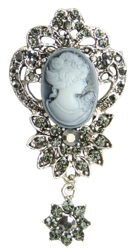 Baroque Cameo Brooch with Crystals - Silver