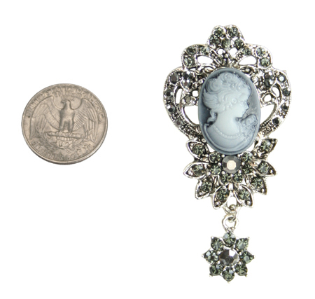 Baroque Cameo Brooch with Crystals - Silver