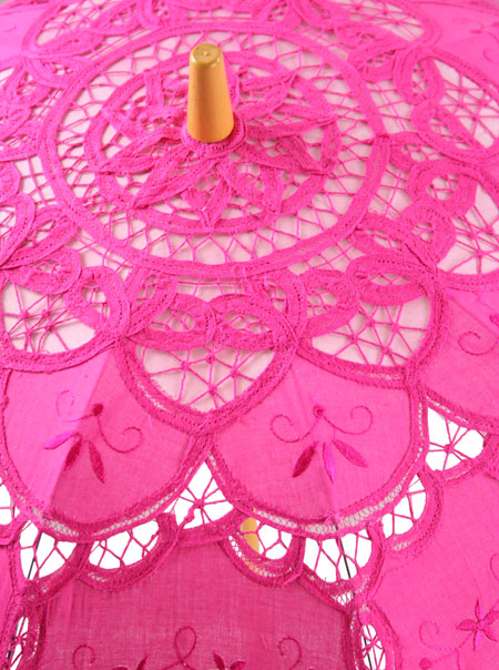 Embroidered Lace Parasol - Fuchsia