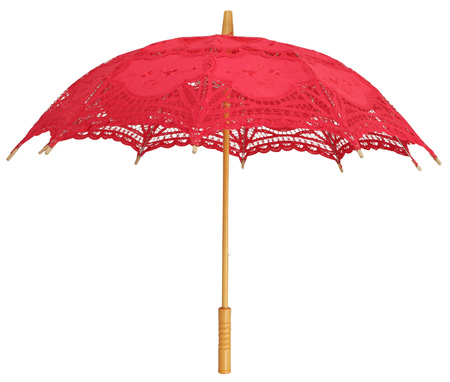 Vintage Ladies Red Cotton,Lace Lacy Parasol | Romantic | Old Fashioned | Traditional | Classic || Embroidered Lace Parasol - Red
