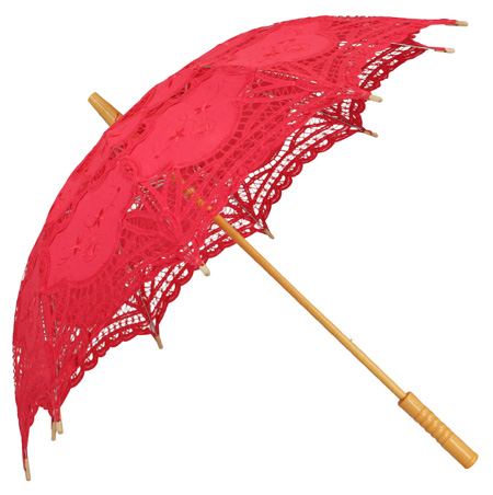Embroidered Lace Parasol - Red